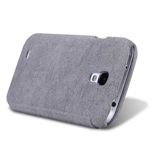 Nillkin i9500 Galaxy S4 ile Uyumlu Nillkin Ağaç Dokulu Kapaklı Kılıf Gri