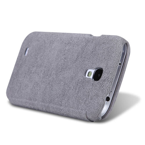 Nillkin i9500 Galaxy S4 ile Uyumlu Nillkin Ağaç Dokulu Kapaklı Kılıf Gri