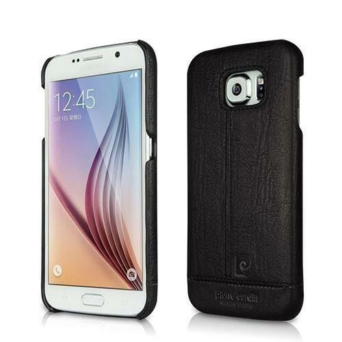 Pierre Cardin Galaxy S6 Edge ile Uyumlu Deri Arka Koruma Paneli Siyah PCL-P03