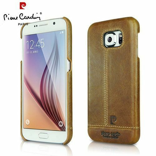 Pierre Cardin Galaxy S6 ile Uyumlu Deri Arka Koruma Paneli Kahve PCL-P03