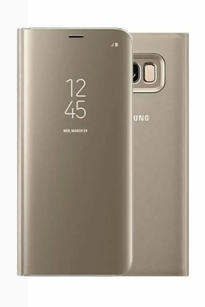 Galaxy S8 ile Uyumlu Aynalı Kapaklı Clear View Kılıf Gold