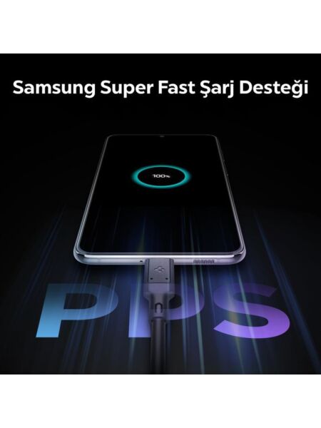 Spigen 45W USB-C Hızlı Şarj Aleti + Örgü Şarj Kablo Samsung PPS 2.0 / Isı Düşürücü GaN Akım Korumalı PD 3.0 Güç Adaptörü Super Hızlı Şarj iPhone & Android & iPad & MacBook Type-C Black