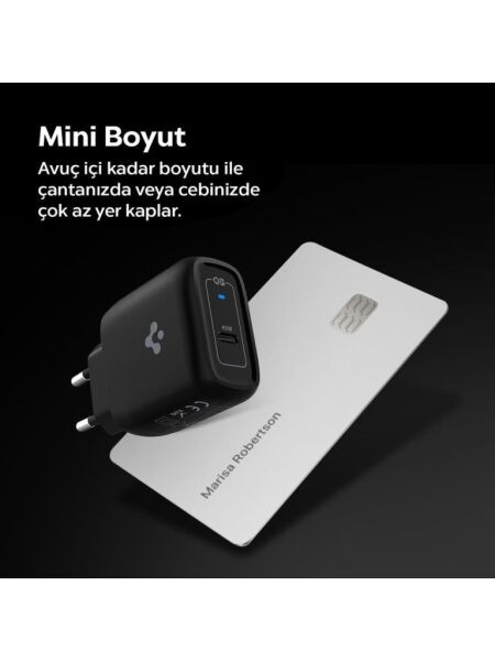Spigen 45W USB-C Hızlı Şarj Aleti + Örgü Şarj Kablo Samsung PPS 2.0 / Isı Düşürücü GaN Akım Korumalı PD 3.0 Güç Adaptörü Super Hızlı Şarj iPhone & Android & iPad & MacBook Type-C Black