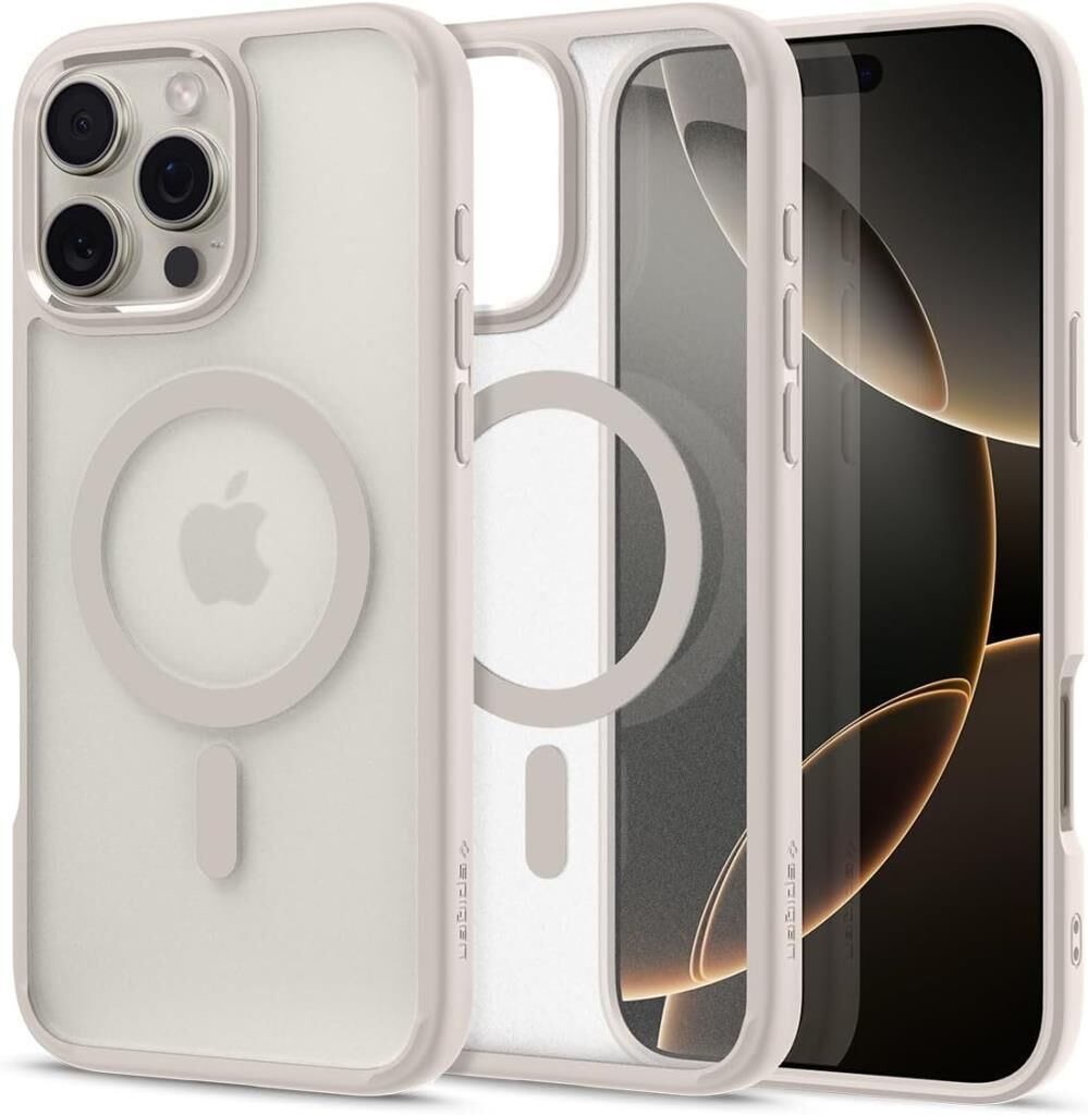 Spigen iPhone 16 Pro ile Uyumlu Kılıf Ultra Hybrid MagFit MagSafe Özellikli Frost Natural Titanium