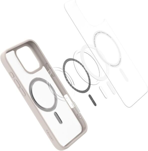 Spigen iPhone 16 Pro ile Uyumlu Kılıf Ultra Hybrid MagFit MagSafe Özellikli Frost Natural Titanium