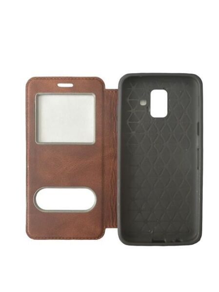 Jopus Galaxy A6 ile Uyumlu Premium Kapaklı Kılıf Kahverengi