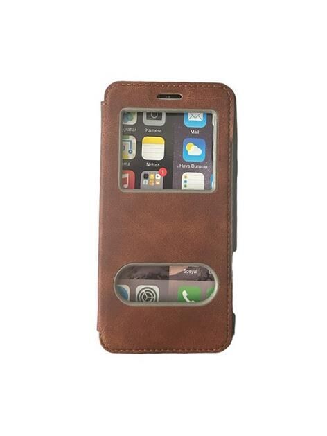 Jopus Galaxy A6 ile Uyumlu Premium Kapaklı Kılıf Kahverengi