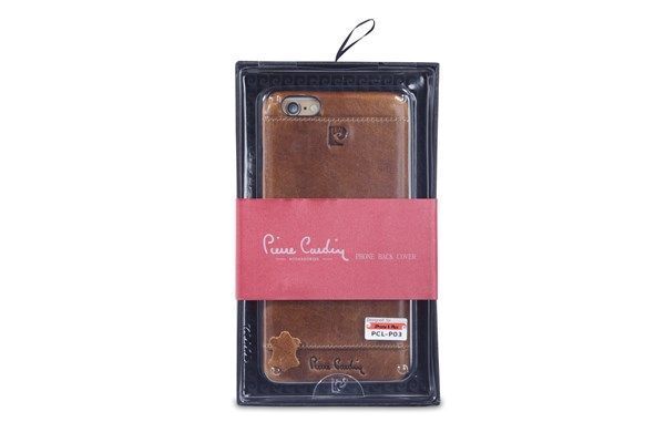 Pierre Cardin iPhone 6 Plus ile Uyumlu Deri Arka Koruma Paneli Kahve PCL-P03