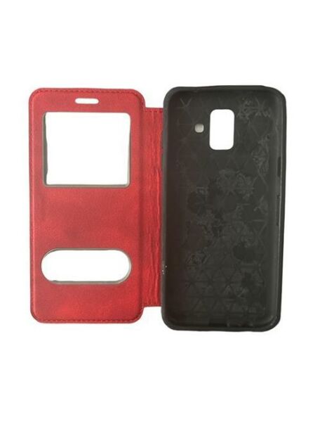 Jopus Galaxy A6 ile Uyumlu Premium Kapaklı Kılıf Kırmızı