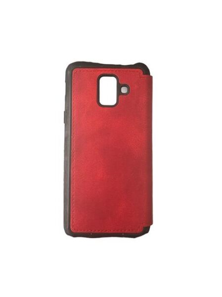 Jopus Galaxy A6 ile Uyumlu Premium Kapaklı Kılıf Kırmızı