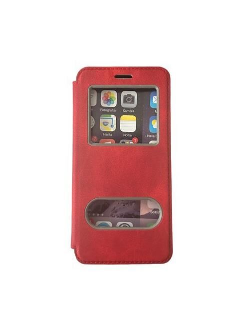 Jopus Galaxy A6 ile Uyumlu Premium Kapaklı Kılıf Kırmızı