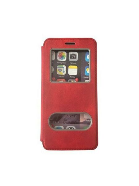 Jopus Galaxy A6 ile Uyumlu Premium Kapaklı Kılıf Kırmızı