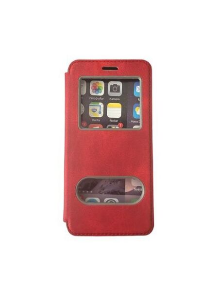 Jopus Galaxy A6 ile Uyumlu Premium Kapaklı Kılıf Kırmızı