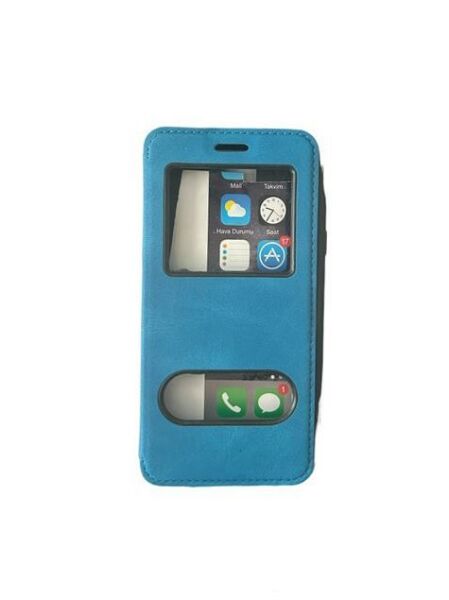 Jopus Galaxy A6 ile Uyumlu Premium Kapaklı Kılıf Mavi