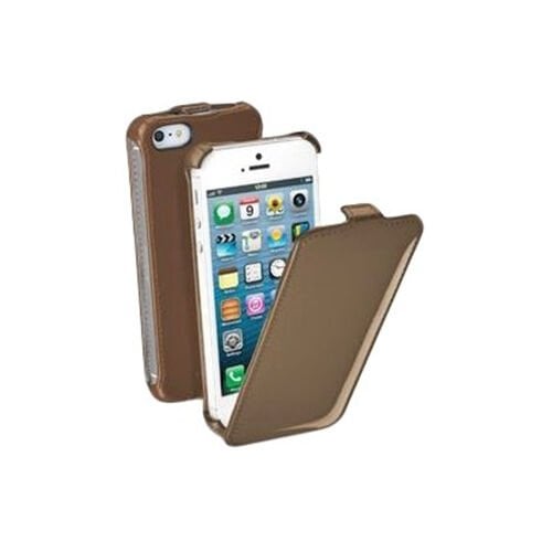 Cellular Line iPhone SE/5S/5 ile Uyumlu Flap Glossy Mıknatıssız Kılıf Kahverengi-FLAPGLOSSIPHONE5BR