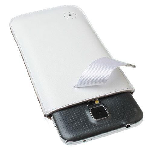 Galaxy S5 G900 ile Uyumlu Çekmeli Deri Kılıf Beyaz