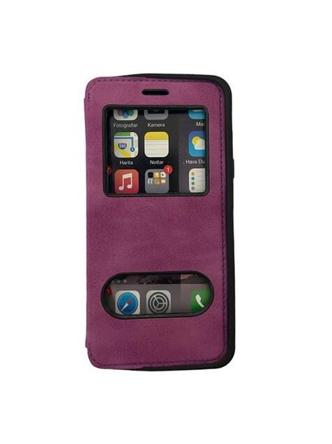 Jopus Galaxy A6 ile Uyumlu Premium Kapaklı Kılıf Mor