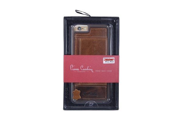 Pierre Cardin iPhone 6 Plus ile Uyumlu Deri Arka Koruma Paneli Kahve PCL-P11