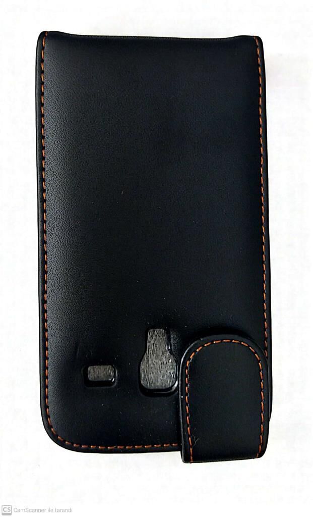 Galaxy Ace Plus S7500 ile Uyumlu Kapaklı Deri Kılıf Siyah