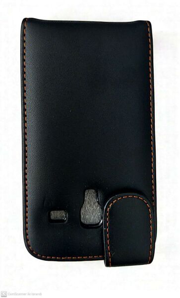 Galaxy Ace Plus S7500 ile Uyumlu Kapaklı Deri Kılıf Siyah