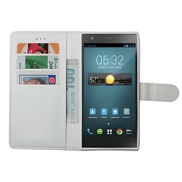 T50 ile Uyumlu Deri Kılıf Yan Model Kartlıklı Cüzdanlı Beyaz