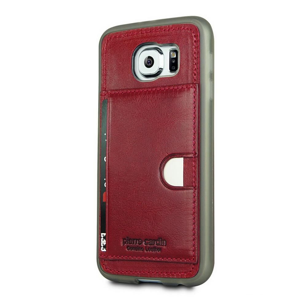 Pierre Cardin Galaxy S6 ile Uyumlu Deri Arka Koruma Paneli Kırmızı PCL-P11