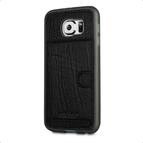 Pierre Cardin Galaxy S6 ile Uyumlu Deri Arka Koruma Paneli Siyah PCL-P11
