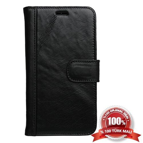Galaxy S5 G900 ile Uyumlu Hakiki Deri Kapaklı Kılıf Siyah