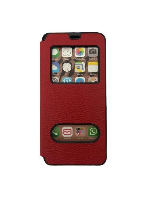 Jopus Galaxy A32 ile Uyumlu Premium Kapaklı Kılıf Kırmızı