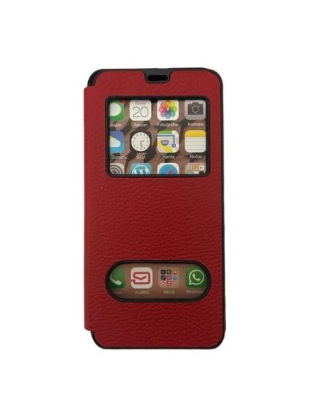 Jopus Galaxy A32 ile Uyumlu Premium Kapaklı Kılıf Kırmızı