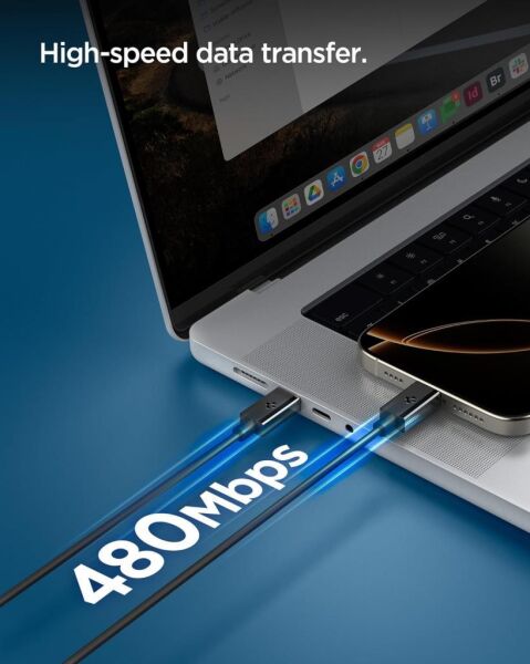 Spigen USB-C to USB-C 2 Metre Kablo 60W Güç / PPS 2.0 Super Hızlı Şarj / 480 Mbps Data Aktarım Hızı Type-C Ekstra Dayanıklı Black
