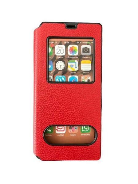 Jopus Galaxy A72 ile Uyumlu Premium Kapaklı Kılıf Kırmızı