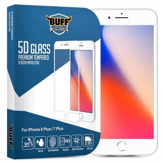Buff iPhone 8 Plus / 7 Plus 5D ile Uyumlu Glass Ekran Koruyucu White