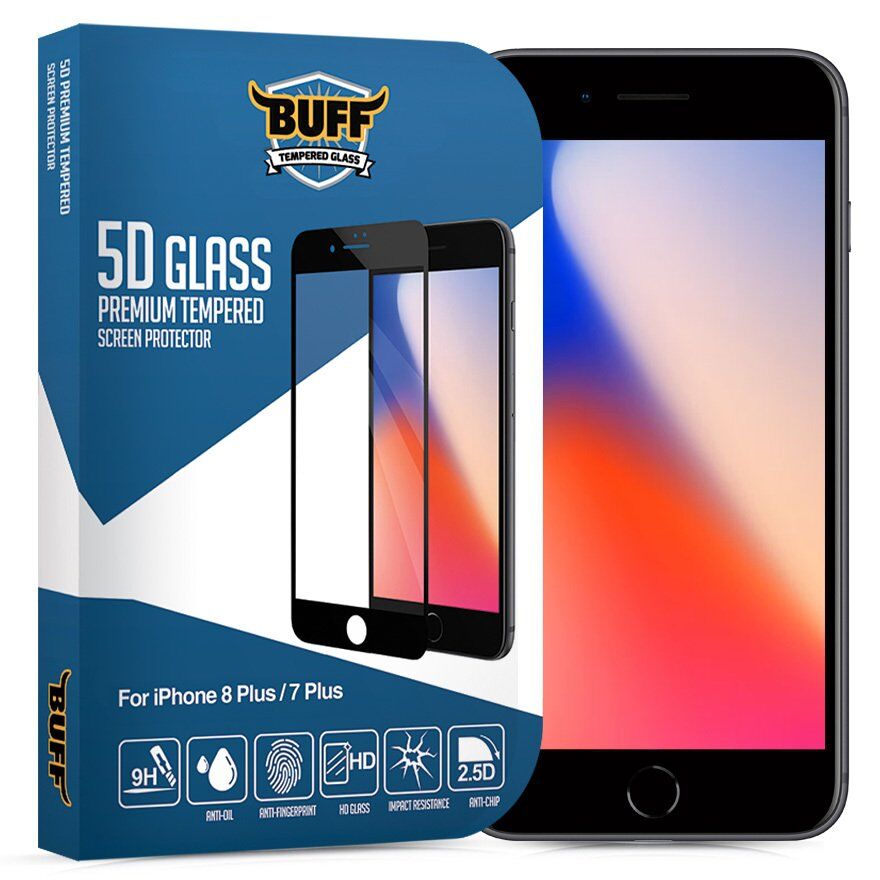 Buff iPhone 8 Plus / 7 Plus 5D ile Uyumlu Glass Ekran Koruyucu Black
