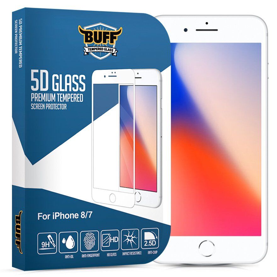 Buff iPhone 8/7 5D ile Uyumlu Glass Ekran Koruyucu White
