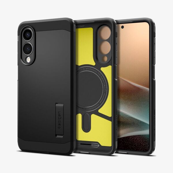 Spigen Galaxy S25 Edge ile Uyumlu Kılıf Tough Armor AI MagFit özellikli Kickstand Black