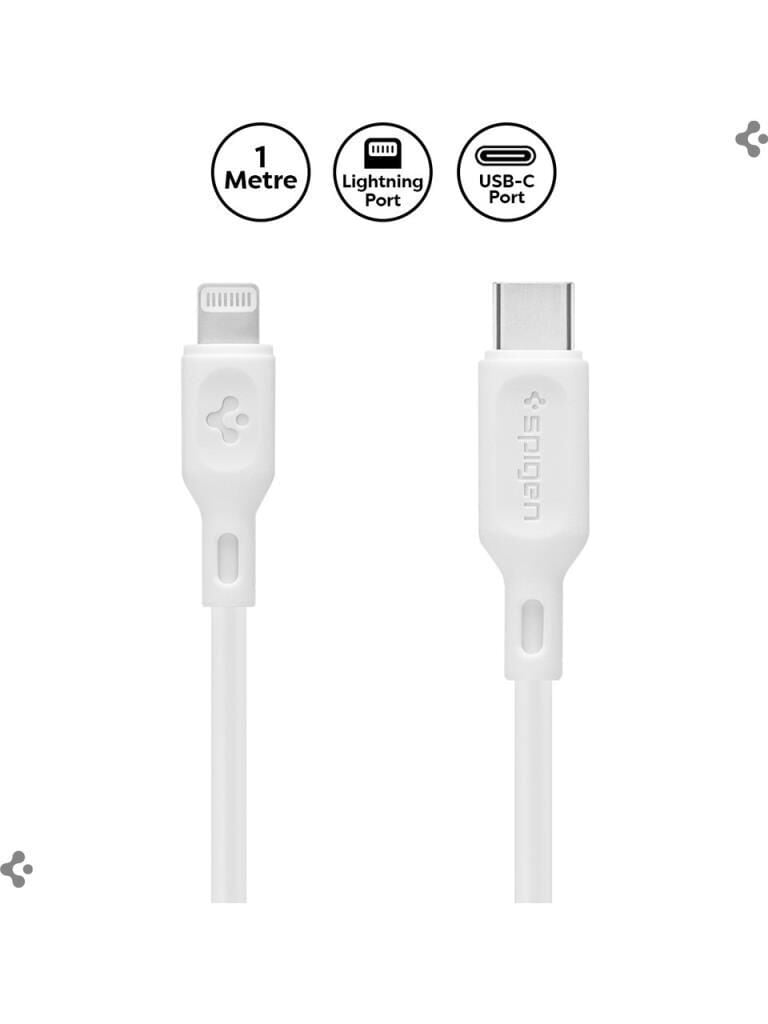 Spigen Essential USB-C to Lightning (1 Metre) Hızlı Şarj/Data Kablosu MFI Lisanslı C10CL White