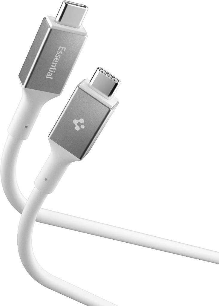 Spigen USB-C to USB-C 1 Metre Kablo 100W Güç/PPS 2.0 Desteği Super Hızlı Şarj / 5 Gbps (E-Marker Çip) Data Aktarım Hızı/PD USB 3.2 Type-C Ekstra Dayanıklı MFI Lisanslı White
