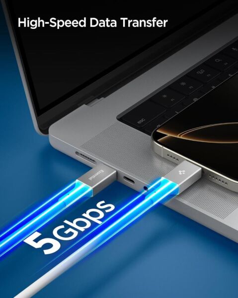 Spigen USB-C to USB-C 1 Metre Kablo 100W Güç/PPS 2.0 Desteği Super Hızlı Şarj / 5 Gbps (E-Marker Çip) Data Aktarım Hızı/PD USB 3.2 Type-C Ekstra Dayanıklı MFI Lisanslı White