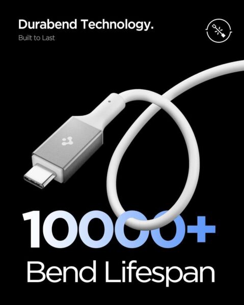 Spigen USB-C to USB-C 1 Metre Kablo 100W Güç/PPS 2.0 Desteği Super Hızlı Şarj / 5 Gbps (E-Marker Çip) Data Aktarım Hızı/PD USB 3.2 Type-C Ekstra Dayanıklı MFI Lisanslı White