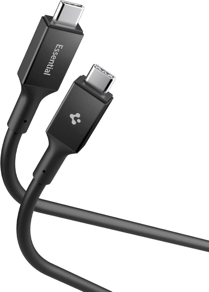 Spigen USB-C to USB-C 1 Metre Kablo 100W Güç/PPS 2.0 Desteği Super Hızlı Şarj / 5 Gbps (E-Marker Çip) Data Aktarım Hızı/PD USB 3.2 Type-C Ekstra Dayanıklı MFI Lisanslı Black