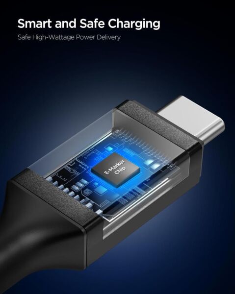 Spigen USB-C to USB-C 1 Metre Kablo 100W Güç/PPS 2.0 Desteği Super Hızlı Şarj / 5 Gbps (E-Marker Çip) Data Aktarım Hızı/PD USB 3.2 Type-C Ekstra Dayanıklı MFI Lisanslı Black