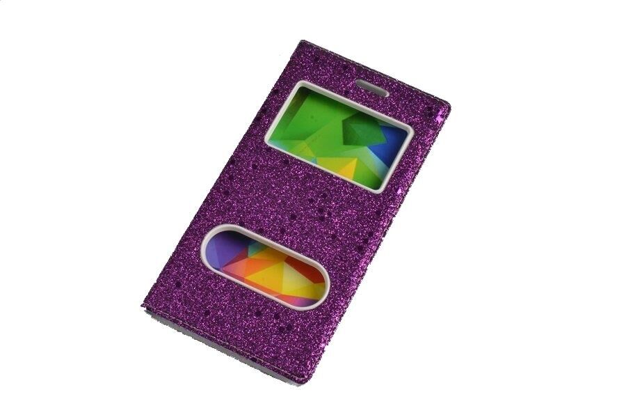 Jopus Venüs V3 5040 ile Uyumlu Suni Deri KK-148 Simli Kapaklı Koruma Kılıfı Mor