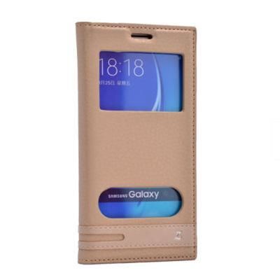 Galaxy S7 ile Uyumlu Elite Serisi Pencereli Kapaklı Kılıf Gold