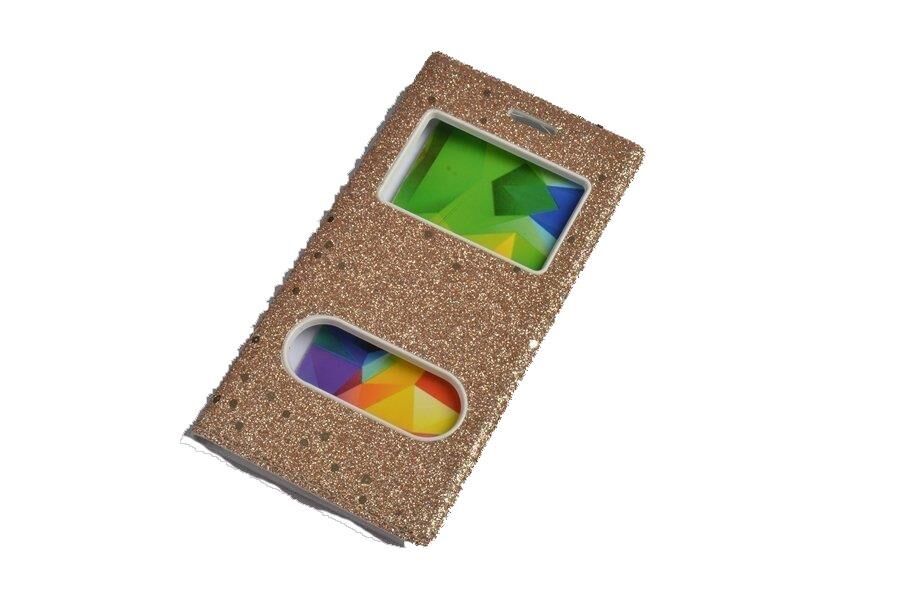 Jopus K5 ile Uyumlu Suni Deri KK-148 Simli Kapaklı Koruma Kılıfı Gold