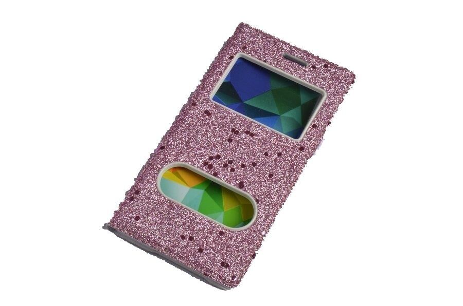 Jopus K5 ile Uyumlu Suni Deri KK-148 Simli Kapaklı Koruma Kılıfı Pembe