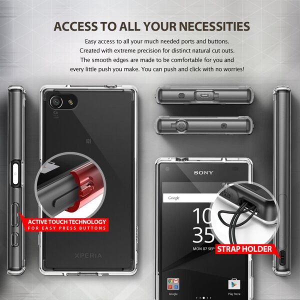 Ringke Fusion Xpreia Z5 Compact ile Uyumlu Kılıf Crystal Clear TPU Bumper Extra Darbe Emici