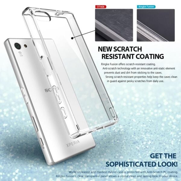 Ringke Fusion Xpreia Z5 Compact ile Uyumlu Kılıf Crystal Clear TPU Bumper Extra Darbe Emici