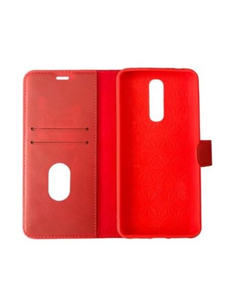 Jopus Mi 8 ile Uyumlu Kapaklı Kartlıklı Cüzdanlı Kılıf Kırmızı