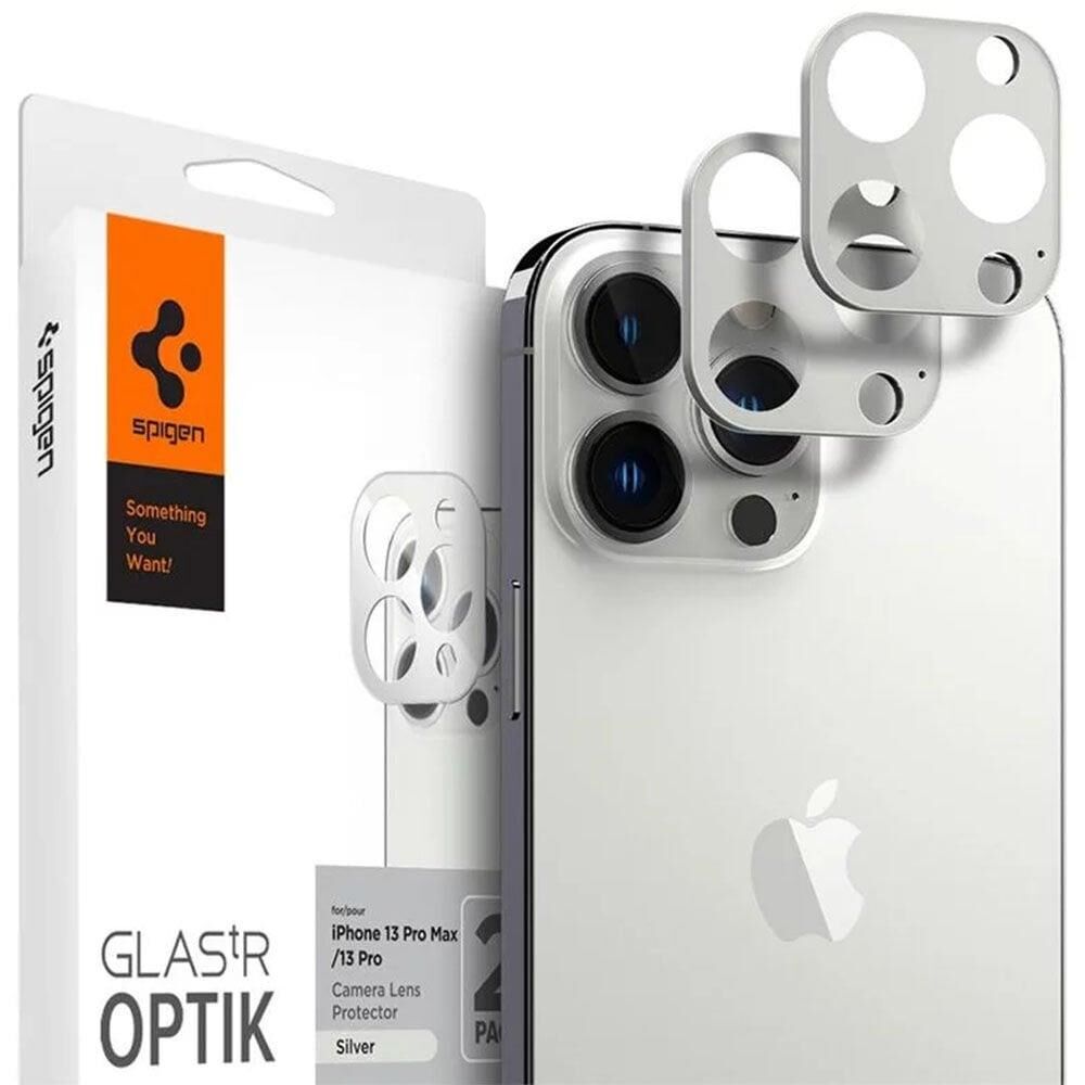 Spigen iPhone 13 Pro Max / iPhone 13 Pro ile Uyumlu Kamera Lens Cam Ekran Koruyucu Glas.tR Optik (2 Adet) Silver